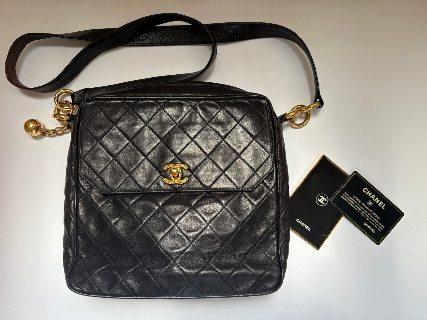Chanel Shoulder Bag Matelasse Lambskin Black Coco Ball Charm