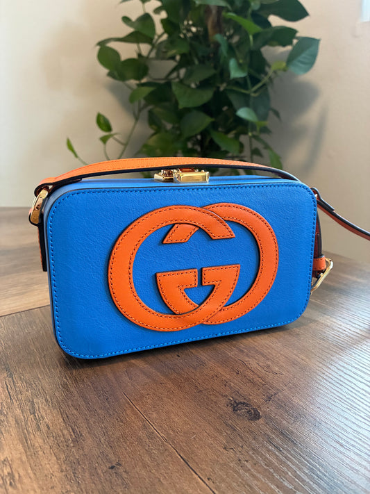 MINI GUCCI ORANGE & BLUE GG TRUNK CROSSBODY