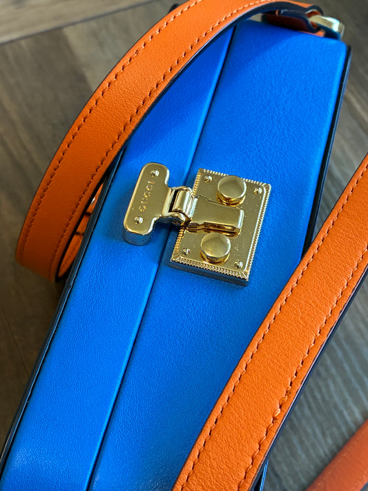 MINI GUCCI ORANGE & BLUE GG TRUNK CROSSBODY