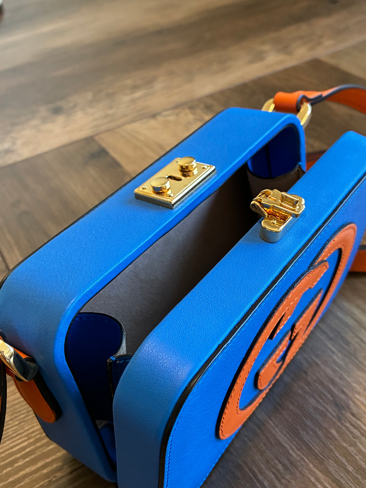 MINI GUCCI ORANGE & BLUE GG TRUNK CROSSBODY