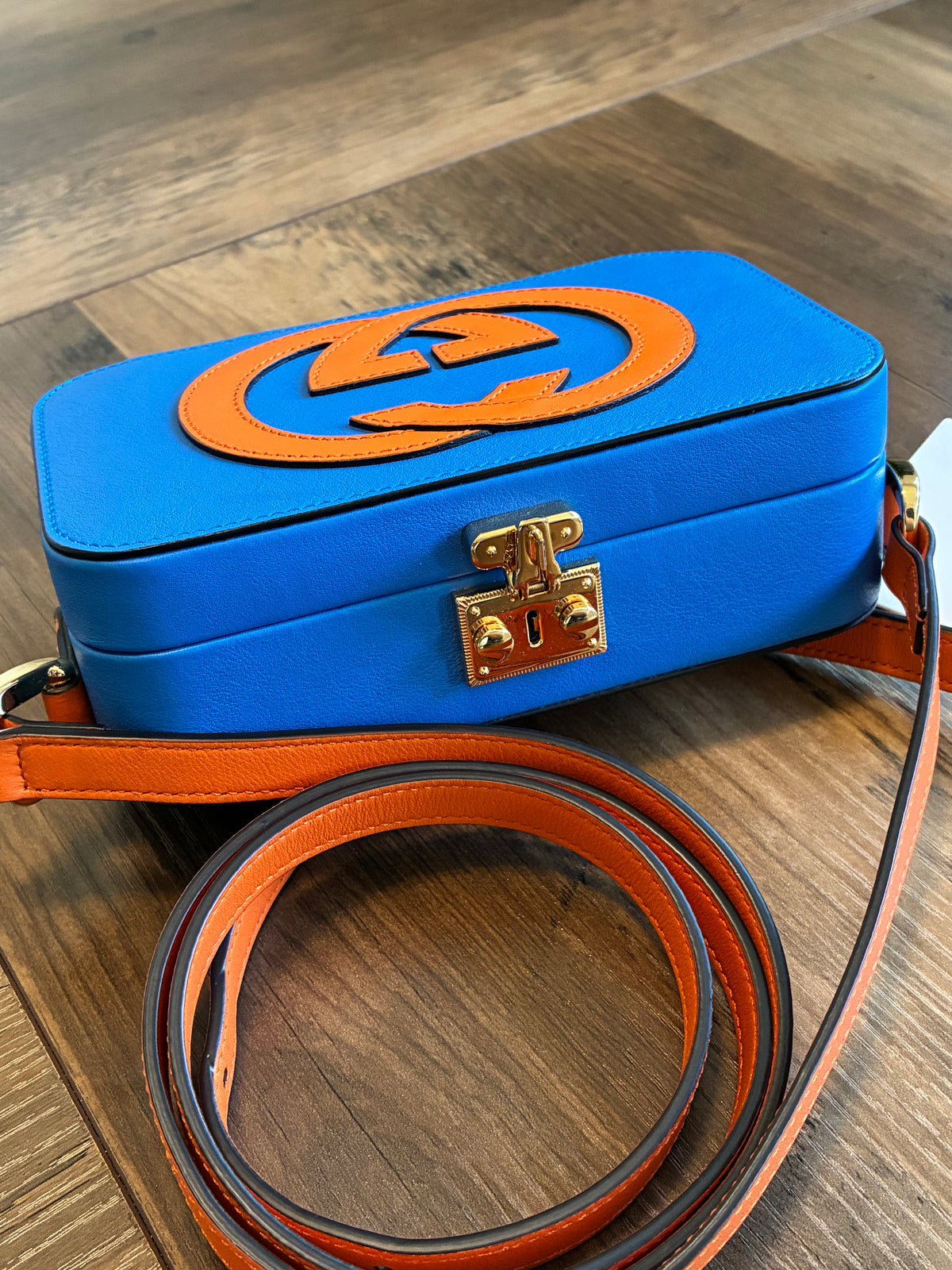 MINI GUCCI ORANGE & BLUE GG TRUNK CROSSBODY